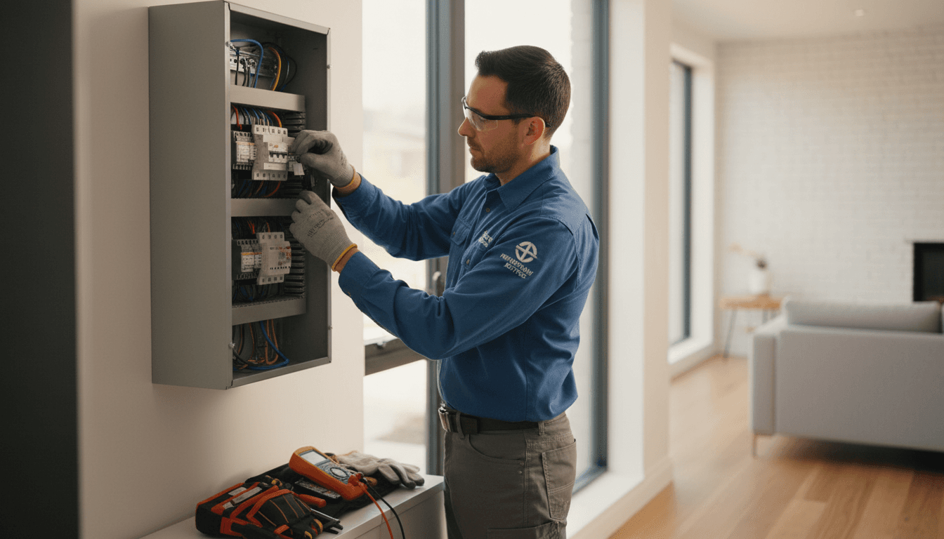 Hull Electrical Solutions electrician installing circuit breaker in residential panel